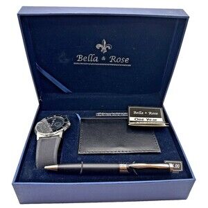 Bella & Rose Men’s Watch Pen Business Card Holder Gift Set – Needs Battery